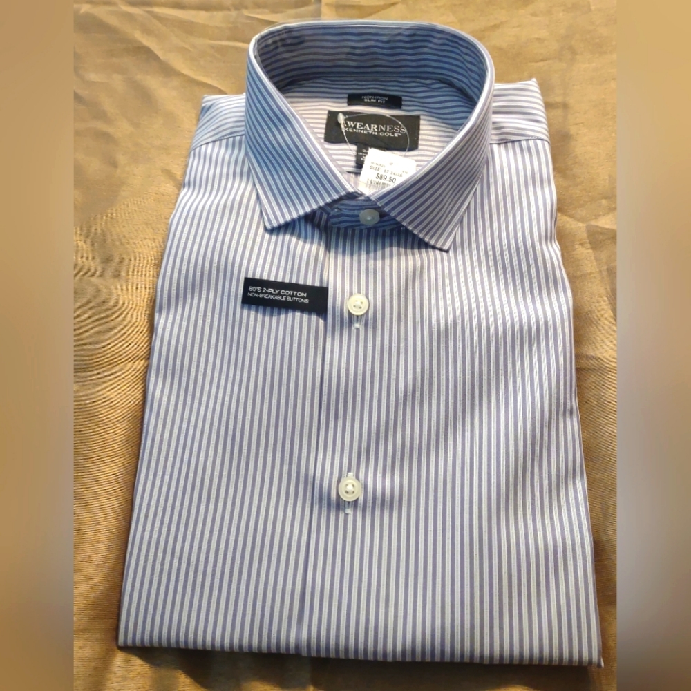 Kenneth Cole lavender stripe men's dress shirt. Size 17 neck 34- sleeve.
